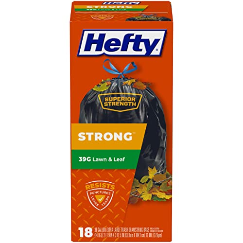 Image of Hefty Strong Lawn and Leaf Large Trash Bags, 39 Gallon, 18 Count (Pack of 6), 108 Total