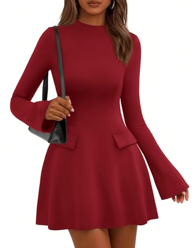 PRETTYGARDEN Women's Long Sleeve Mini Dress 2025 Fall Bodycon Mock Neck Elegant Business Work Party Short Dresses