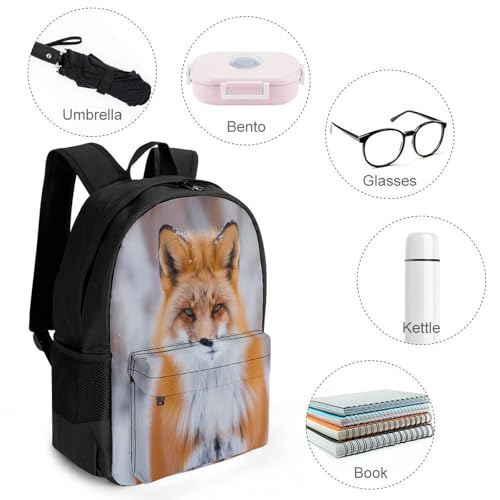 Supdreamc Men Women Polyester Snow Fox Art Daypack Backpack Large Capacity Carry On Bag With Smooth Zippers for Hiking Picnic Walking Cycling4