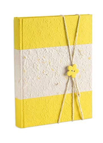 Album 23X30/30fg in carta riso tinta unita e carta riso floreale con chiusura bottone e spago, giallo