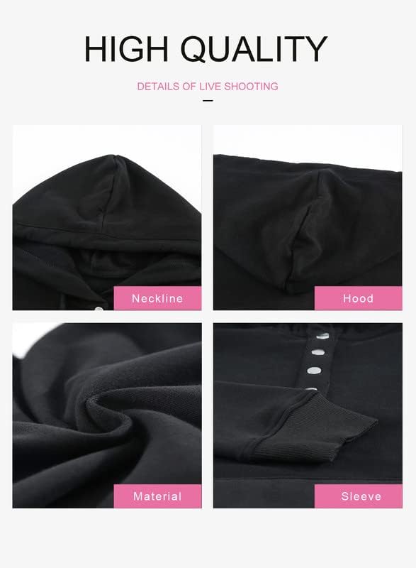 Dokotoo Womens 2025 Hoodies Button Collar Drawstring Hooded Pullover Sweatshirt Casual Long Sleeve Tops Shirts - Image 6