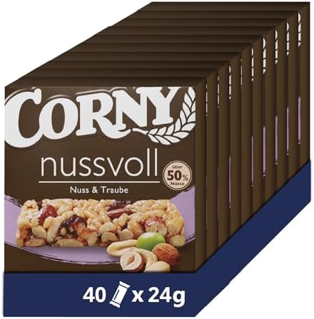 Nussriegel Corny Nussvoll Nuss & Traube | Mit Rosinen & Nüssen | 40 x 24 g