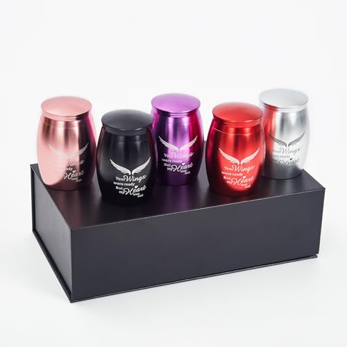 Image of Set of 5 Small Keepsake Cremation Urns for Human Ashes with Case | 2.7 inch Mini Cremation Urns for Human Ashes Adult Male or Female,Share Urn with Family & Friends Tiny Urns Memorial Ashes Holder