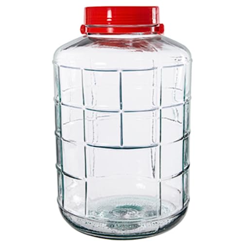 Bote de Cristal con Asa de 18 Litros - Garrafa Grande de Vidrio de 18 Litros con Asa Roja - Bote de Cristal Grande para Alimentos Humedos y Secos, Encurtidos, Artículos... - Bidón de Vidrio Resistente