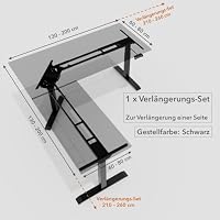 Office Jack® Eckschreibtisch Elektrisch Höhenverstellbar Gestell Memory-Funktion & Anti-Kollision L-Form (Schwarz, 1 x Verlängerungs-Set) – Ansicht 2