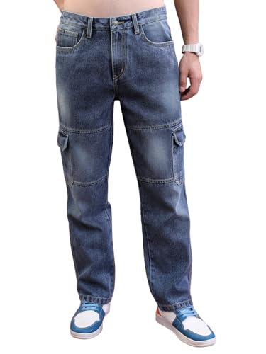 Image of Highlander Mens Relaxed Fit Denim Jeans for Man|Mid-Rise|Cotton Cargo Jeans for Men | Men Jeans
