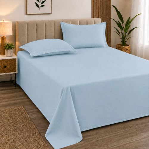 Image of Cortina Cloud Cotton King Size Bedsheet with 2 Pillow Covers | Super Soft, Breathable & Skin-Friendly Bedsheet for Double Bed King Size with Solid Design | (270x250 cm) (Sky Blue, King)