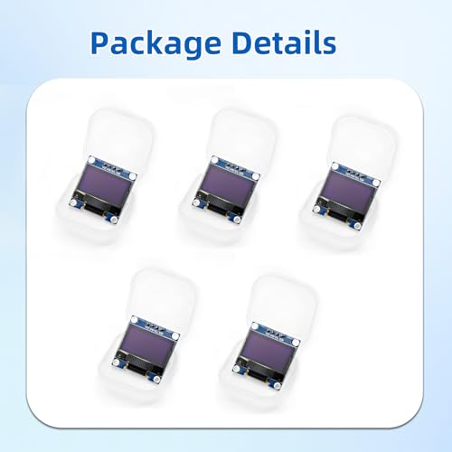 Image of 5 Pcs 0.96 Inch OLED Display Module, 128x64 Pixel SSD1306 Luminous I2C OLED Screen Board Compatible with Arduino Raspberry Pi ESP32(White)