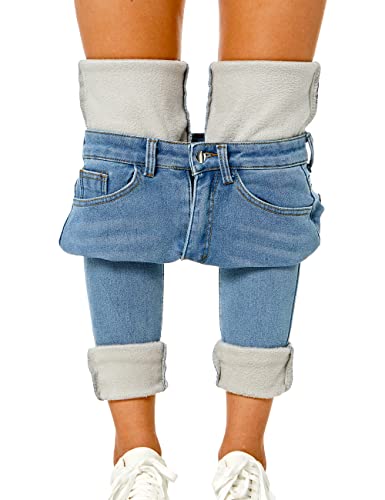 Ugerlov Women's Fleece Lined Jeans High Waisted Stretch Denim Skinny Pants Winter Warm Slim Fit Jeggings, Light Blue Medium #TOP6