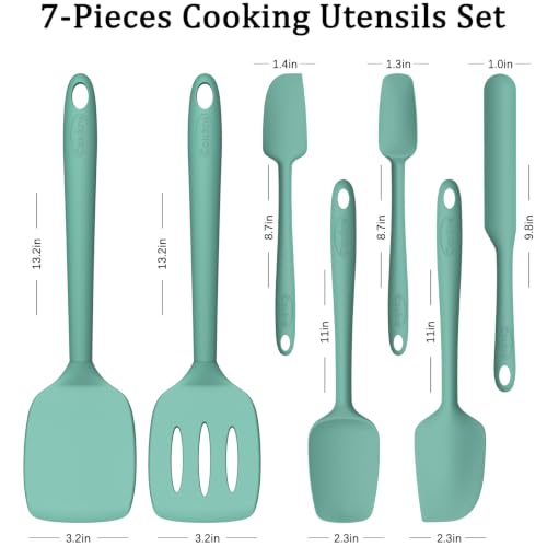 Image of Coukre Silicone Spatula Set of 7, BPA Free Food Grade Silicone Cooking Utensils, Heat Resistant Kitchen Tools for Nonstick Cookware, Dishwasher Safe Spatulas for Cooking and Baking(7,PureAquaGreen)