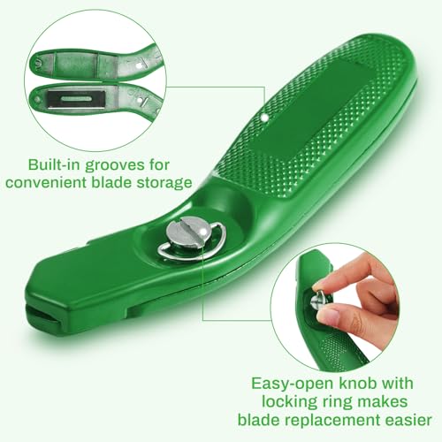 Image of Lasnten 2 Pieces 6 Blades Carpet Knife Heavy Duty Utility Blade Carpet Knife for Cutting Carpets Cutting Knives Razor Tools with Blades for Box Cutter Roofing Purpose, Aluminum (Dark Green)