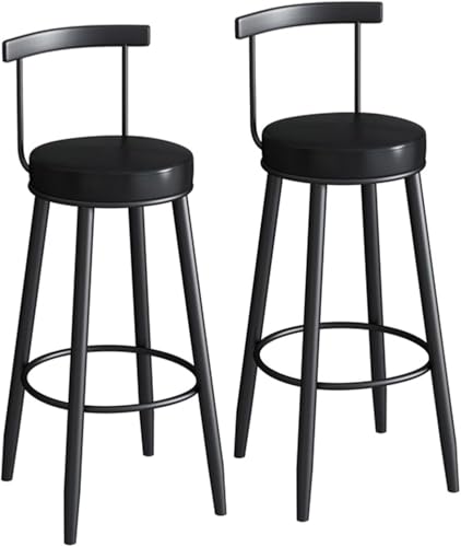 LLSHQ Bar Stools PU Faux Leather Counter Height with Back Metal Legs Upholstered Armless Stool Pub Chairs for Dining Room(Black,75cm)