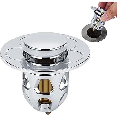 Universal Bathroom Sink Plug Pop-Up Sink Strainer Stopper for 34-40mm Drain Holes, Brass Inner Bounce Core Push Type No Overflow Sink Drain Filter with Hair Catcher for Kitchen Bathroom (Silver) Cover