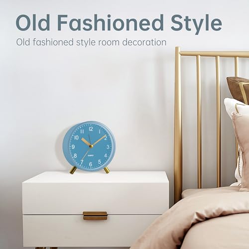 Image of JALL Analog Alarm Clock, 4 inch Super Silent Non Ticking Small Clock with Night Light, Battery Operated, Simple Design, Easy Setting for Office, Bedroom, Bedside, Desk, Teens, Elders, Adult, SkyBlue