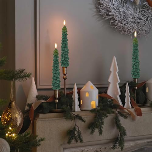 Image of Flameless Christmas Tree Candles, Christmas Tree Candles Battery Operated with Remote, Set of 3 Real Wax LED Taper Candle, 9.8 Inch LED Tree Shaped Candlesticks for Home Decor(0.78 inch x 9.8 inch)