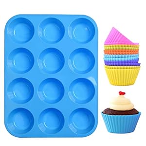 LLNRC Mini Muffinform Silikon,12er Muffin Backform,Backförmchen Antihafteigenschaft Muffinblech mit 12 Stück…