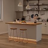 homary 72'' Kitchen Island with Storage Japandi Style Wood Islands with Seating and LED Light in Gray (Without Chair, Natural)