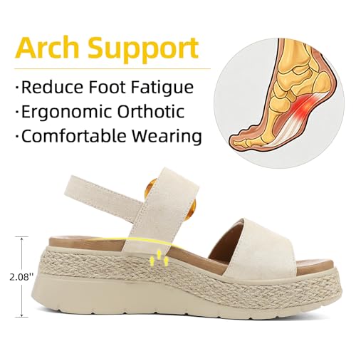 Image of UBFEN Womens Espadrille Platform Sandals Low Wedge Heel - Orthopedic Arch Support, Cushion Insole, Comfortable Dressy Buckle Sandals for Walking and Vacation