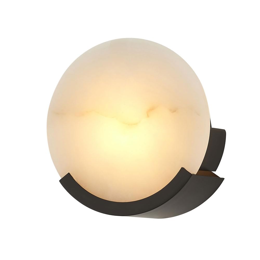 GUOGUOSM Natural Alabaster Wall Lamp, Medieval Industrial Style Marble Wall Sconce, LED Warm Lighting Indoor Wall Light, Dressing Table Corridor Bedside Decorative Lighting Fixtures