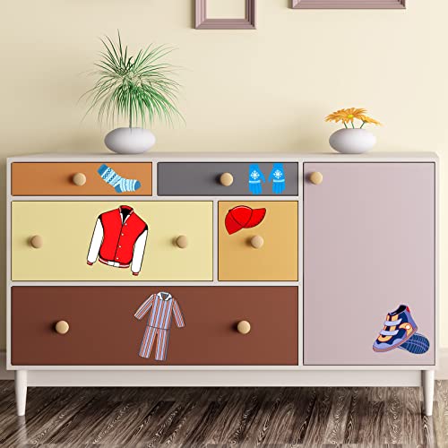 Chinco 32 Count Dresser Labels for Kids Dresser Stickers 4 Sheets Wardrobe Stickers Clothing Decals for Boy Girl Kids Clothes Labels for Drawer Wall Bedroom Home Decor
