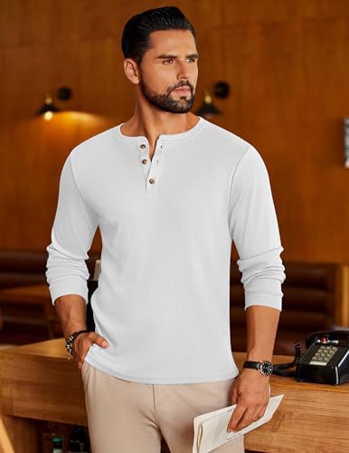 Ekouaer Mens Henley Long Sleeve Shirts Waffle T-Shirt Lightweight Thermal Undershirts S-XXL2