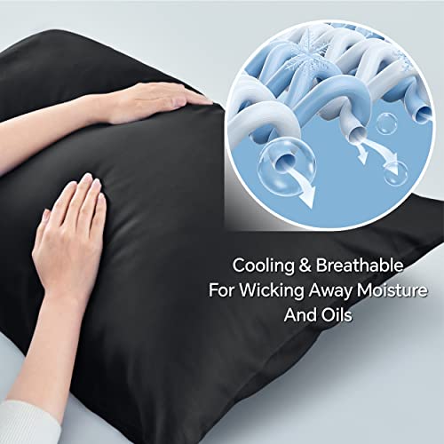 Image of BEDELITE Cooling Pillow Cases Queen 2Pcs, Rayon Made from Bamboo, Black