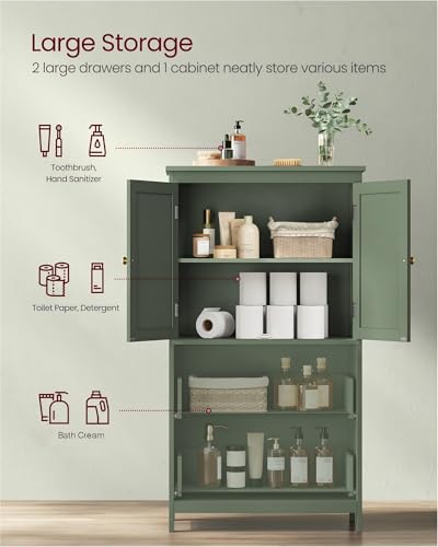 Image of VASAGLE Floor Storage Cabinet, Freestanding Unit, 2 Drawers, 2 Doors | Adjustable Shelf, 11.8 x 23.6 x 43.3 Inches, Forest Green, UBBC551C01