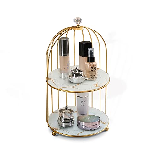 WINTENT Makeup Organizer 2 Tier,Cosmetic Organizer Shelf with Removable Glass Tray,Wire Vanity Organizer Rack for Dresser Countertop Bathroom (White-2)