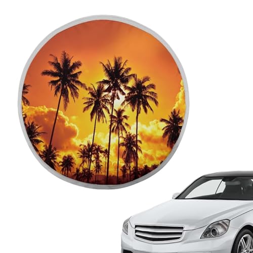 Image of Coconut Tree Car Sun Shade for Car Steering Wheel Cover Foldable Anti Heat Automotive Steering Wheel Heat Shield Cover Easy Installation Universal Steering Wheel Shield