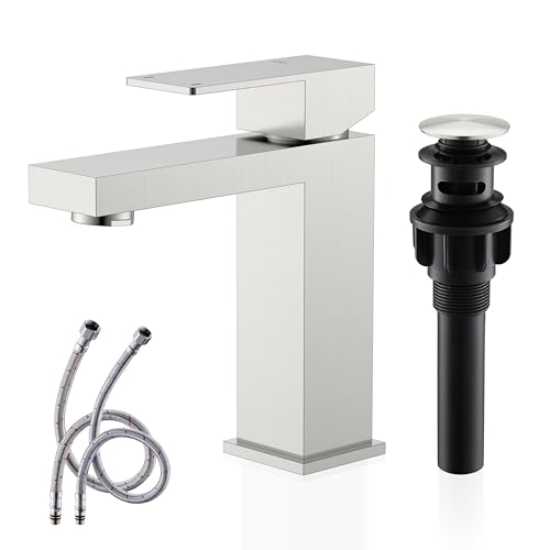 KENES Single Handle Bathroom Sink Faucet, Brushed Nickel Vanity Faucet for Bathroom Sink, with Pop...
