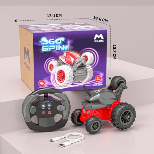Image of Mirana Warrior 360 Rotating Stunt RC Car | High Speed Remote Control Vehicle | USB Type-C Rechargeable Toy for Kids for Boys and Girls | Made in India (Grey Red)