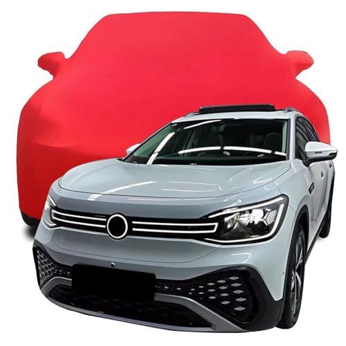 CAESY Car Cover for ID.6 SUV, Elastic Breathable and Dustproof Fabric Indoor Windproof Protection Elastic Cotton Car Covers,Red