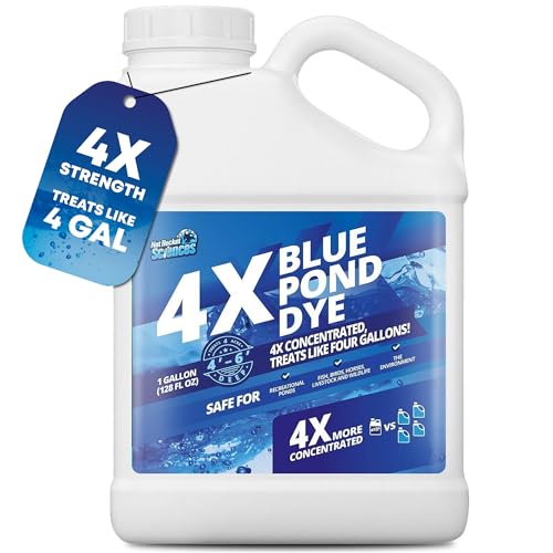 1 Gallon 4X Blue Pond Dye - Treats Like 4 Gallons & Covers 4 Acres, Concentrated Pond Dye Blue, Liquid Pond Shade & Blue Dye for Ponds and Lakes, Provides...