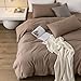 JIYUAN 100% Washed Cotton Duvet Cover Set 3 Pieces King, 1 Duvet Cover 104x90 Inches(Comforter Not Included) and 2 Pillowcases,Linen Feel Bedding Set Comfy and Breathable,Light Brown