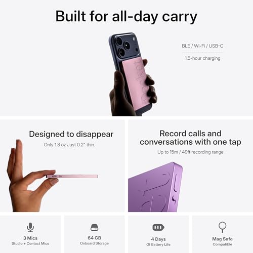 Image of Pocket AI Voice Recorder, Auto Transcription, AI Note Taker, Baby Pink