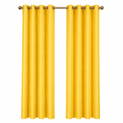 Image of Polyester Eyelet Door Curtain, Solid Plain Light Filtering Curtain for Bedroom, Living Room & Home Office, 7 Feet (84 x 48 Inch), Yellow, Pack of 2