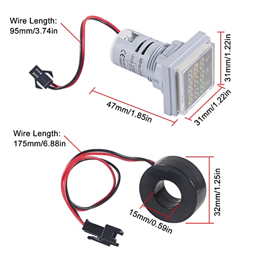 Image of 2PCS 3 in 1 22mm LED Digital Voltmeter Ammeter AC 60-500V 0-100A 20-75Hz AC Current Frequency Meter Indicator Digital Voltage Amp Tester with CT (White)
