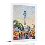 Auckland Sky Tower Weihnachtsbasar Leinwand Wohnzimmer Schlafzimmer Dekor Moderne ästhetische Wandkunst Poster Geschenk für Freunde Rahmenstil 20 x 30 cm