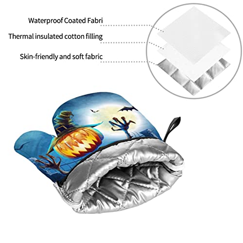 Funny Pumpkin Scarecrow Printed Oven Mitts And Pot Holders Heat Resistant Potholders Oven Gloves And Pad For Baking Kitchen Grilling - 4 Set #TOP3