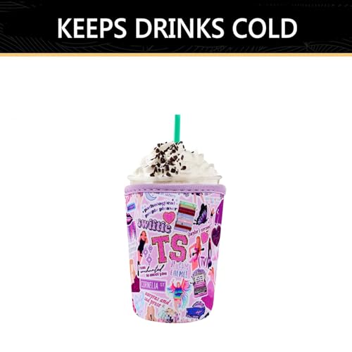 Image of YR Reusable Neoprene Insulator Sleeve for Iced Coffee Cups, 3 Pack Coffee Coolies sleeves for Iced & Hot Drinks, Cold Beverage Cooler Compatible with Starbucks Coffee and More (Purple)