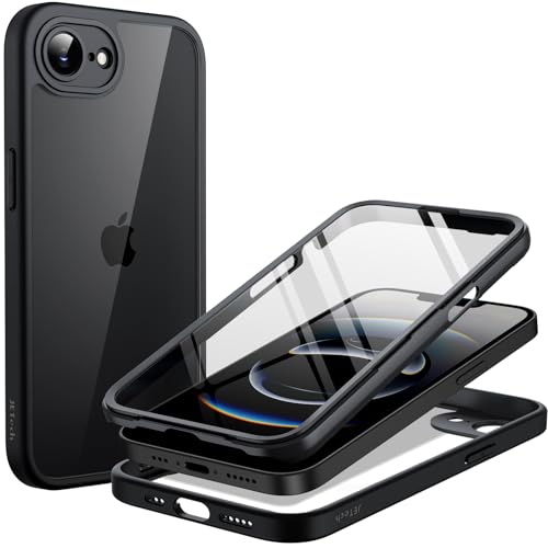 JETech Case for iPhone 17e (2026) / iPhone 16e with Built-in Tempered Glass Screen Protector, 360 Degree Full Body Shockproof Phone Cover, Heavy Duty Protection Clear Back (Black)