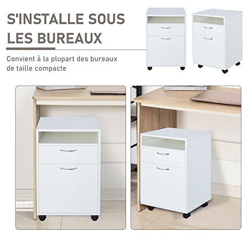 Caisson Bureau Blanc 40x35x60cm sur Roulettes HOMCOM