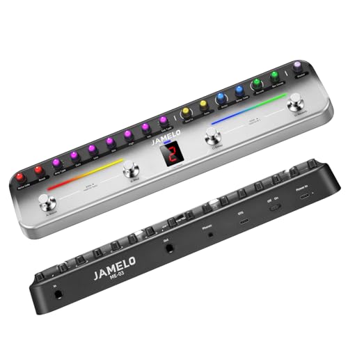 JAMELO Multi-Effektpedal für Gitarre mit 8 Amp & 8 Cab, Reverb, Delay, Chorus, Gate & Boost, wiederaufladbar, Bluetooth, Aufnahmefunktion, App-Steuerung, 40 editierbare Presets, IR-Import