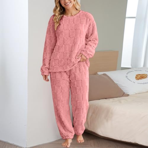 dyiozbga Warm Pajamas for Women Set Fuzzy Comfy Winter Loungewear Pink L - image 2