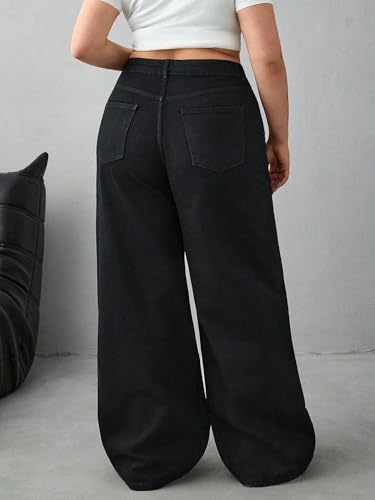 Image of KOTTY Plus Size Women's High Waist Straight Denim Jeans Comfortable Wear for Work Casual Use