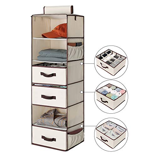 StorageWorks 6-Shelf Hanging Closet Shelves, Hanging Closet Organizer with 2 Divisible Drawers
