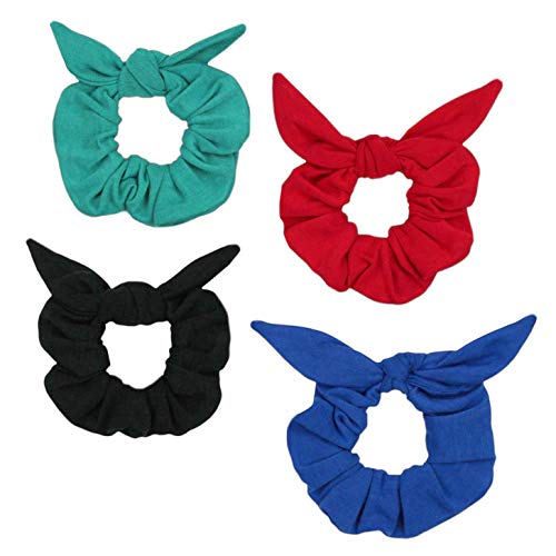 Maven Thread 4 Count Hair Scrunchies Elastic Hair Bands Scrunchy Hair Ties Accessories for Women or Girls Teal Black Red Blue - DYNAMO Set