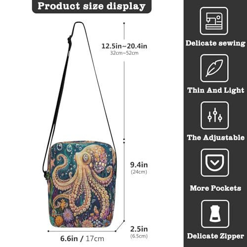 Crossbody Bag Colorful Octopus Undersea Vintage Messenger Bag for Women Men Purse Shoulder Bag Satchel Bag with Adjustable Strap 214B87763