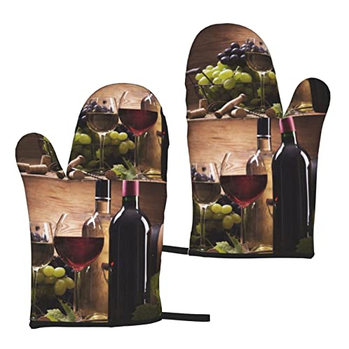 Microwave Oven Gloves,Classic Grape Red Wine And Cork Oven Mitts Heat Resistant Durable Kitchen Gloves Perfect For Bbq, Cooking, Grilling, Baking Set Of 2,11Inch #TOP8