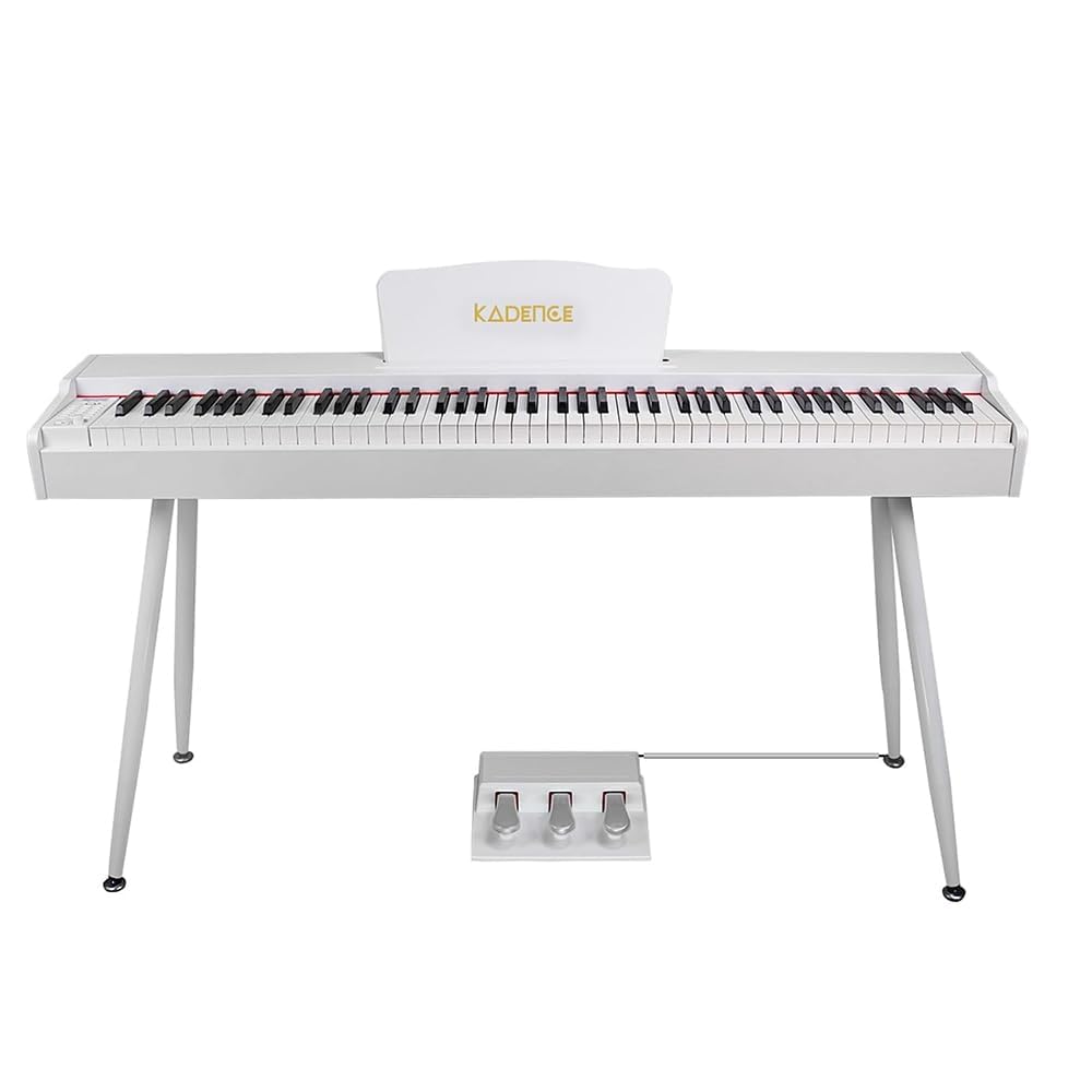 Kadence DP01WWH GEN25 Digital Piano | 88 Weighted Progressive Hammer Keys | Portable with Wooden Stand, Triple Pedal, MIDI | French Dream Chip | 2025 Edition | White